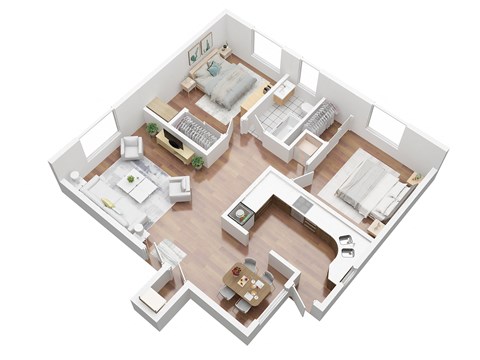 Floor plan for 2 beds, 1 bath, 810 sqft